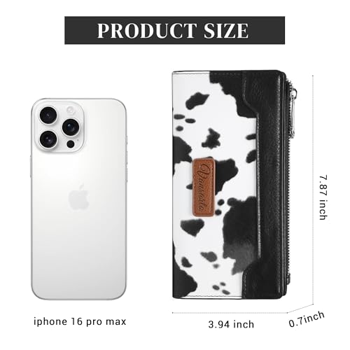 Cow Print Wallets for Women Slim Bifold Credit Card Holder - Card Cases Wallet with Smooth Zipper, Coin Pocket & ID Window - Money Organizer Cash Wallet, Signature Black4