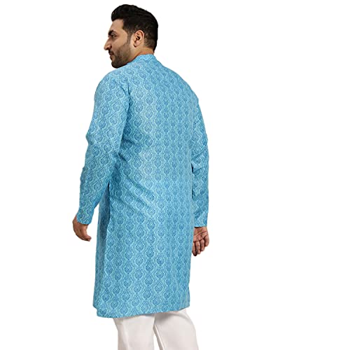 Image of SOJANYA Plus Men's Navy Blue Self-Design Cotton Linen Printed Kurta