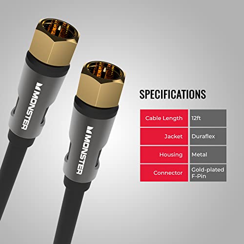 Monster Essentials Coaxial Video Cable - Rg-6 Coax Cable Featuring Gold-Plated F-Pin Connector, Duraflex Protective Jacket, And Aluminum Extruded Shell #TOP6