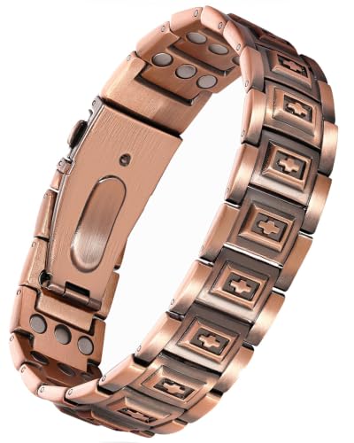 Image of Feraco Copper Magnetic Bracelets for Men,Pure Copper Jewelry Gift | 3X Strength Neodymium 57 Magnets,Powerful 3500 Gauss,Adjustable Length