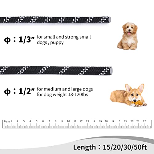 Image of Long Dog Leash for Training 30Ft-Reflective Nylon Rope with Swivel Hook-Recall Agility Lead for Large Small Medium Dogs Outside Walking Hiking-Black Diam 1 /2 inch