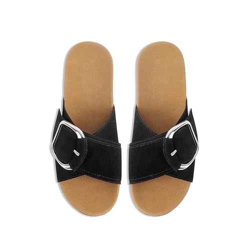Image of Flat Sandals for Women Cross Buckle Straps Slides Slip-On Comfortable Summer Vacation Beach Sandals