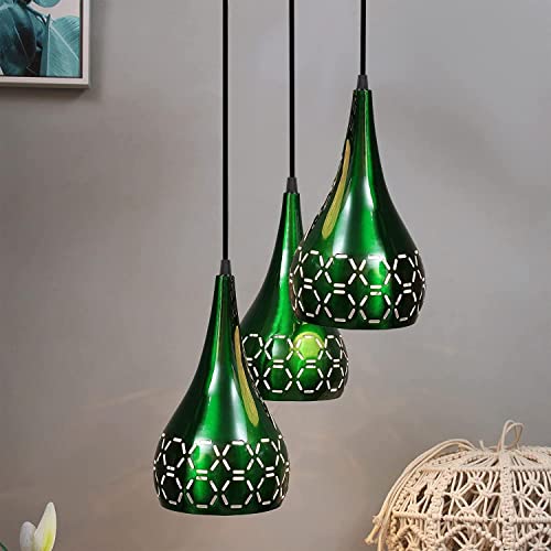 Image of GreyWings Metal Cut 3 Light Cluster Hanging Light Ceiling Pendant Lamp, 6 inch Small, Green