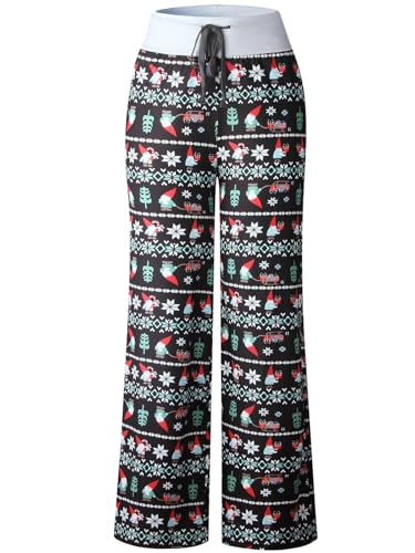 Image of Elsofer Women's Comfy Lounge Pants Soft Floral Pajama Pants Loose Drawstring Wide Leg Palazzo Pants for Sleep, Casual Wear