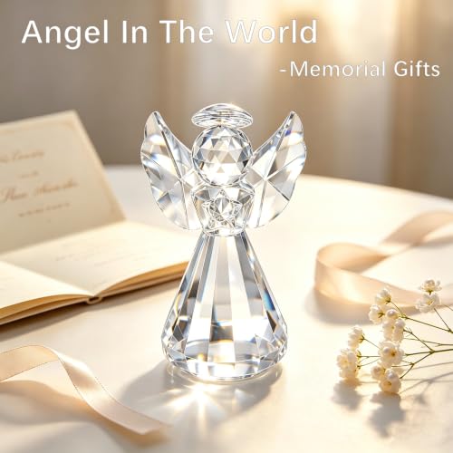 Image of HDCRYSTALGIFTS Crystal Angel Figurine Christmas Decor Glass Ornaments Art Collecible Gifts(Clear) | Clear,Crystal Figurines Collectibles,Glass Angel Ornaments For Whimsical Home Decor Memorial Gift
