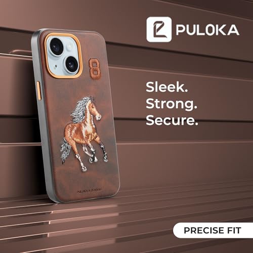 Image of PULOKA - Mobile Cover for iPhone 13 - Horse Embroidery - Sleek & Stylish - Protective & Anti Scratch Phone Cover Vegan Leather Back Case - Men & Women - Santa Barbara Polo (Brown)
