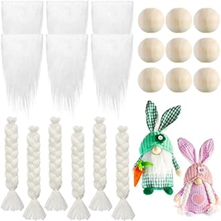 6 Pieces Gnome Beards for Crafting and 3 Pairs Gnome Braids Handmade Gnome Beard Craft Fur for Gnomes with 9 Pieces Small Unfinished Wooden Balls (White)