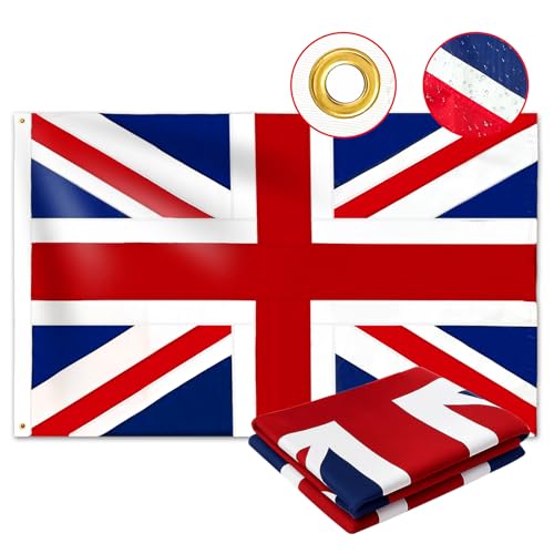 Union Jack UK Flag 3x5 FT Outdoor Double Sided Heavy Duty 210D Oxford Fabric 4 Rows Stitching Fly Ends 2 Brass Grommets United Kingdom British National Country Flag for Wall Indoor Home Garden