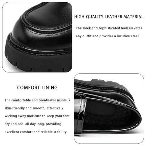 Men's Patent Leather Platform Loafers Comfortable Slip-On Round Toe Dress Shoes for Business Office2