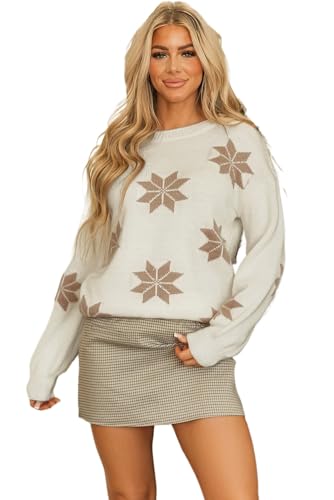 Women's White Snowflake Christmas Tunic Sweater - Festive Holiday Wear