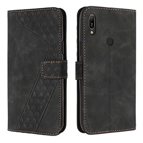 OKZone Cover per Huawei Y6 2019/Honor 8A/Y6 Prime 2019, Custodia a Libro in Pelle Protettiva Folio Portafoglio con Chiusura Magnetica e Slot per Carte Wallet Case Flip Antiurto Cover (Nero)
