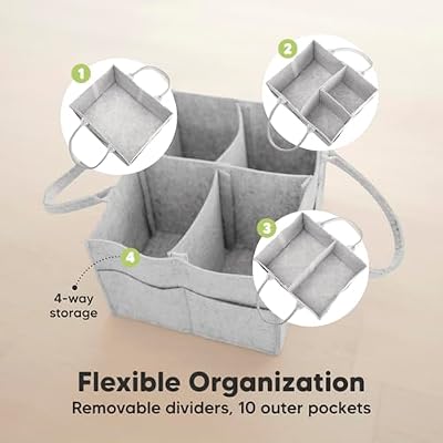 KeaBabies Baby Diaper Caddy Organizer with Handle - Portable Baby Car Organizers and Storage for Nursery, Changing Table, Large Shower Gift Basket for New Mom Gifts & Boy Girl Registry (Classic Gray)
