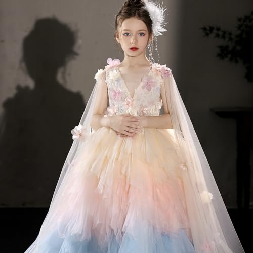 Pageant Dresses for Girl Chiffon Sleeveless Handmade Trailing 3D Anti Floral Evening Gown3