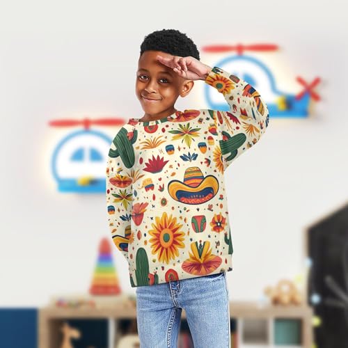 JUNZAN Mexican Cactus Hats Little Boys Hooded Sweatshirt Long Sleeve Fall Tops Shirts Sports 4T4