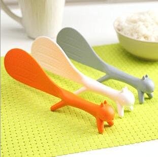 VNDEFUL 3PCS Lovely Squirrel Shape Standing Spoon Non-stick Rice Spoon,Creative Household Kitchen Tools