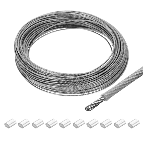 Cable de acero para tendederos y colgar objetos con kit de 10 fundas de aluminio incluidas