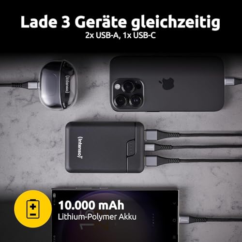 Intenso B10000 – 10.000 mAh Powerbank, mobiler Zusatzakku, USB-C & 2X USB-A, LED-Statusanzeige, geprüft in Deutschland, schwarz 4
