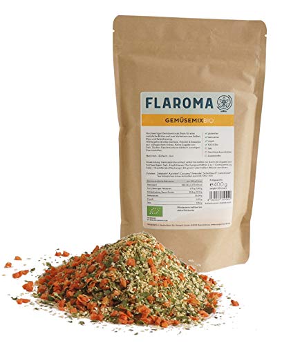 Gemüsemix BIO 400g, 100% BIO-Gemüse, als Suppengrün oder Suppenbasis, ohne Geschmacksverstärker, glutenfrei, laktosefrei, vegan, ohne Sellerie - Flaroma