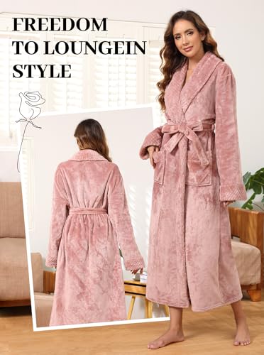 Image of Artfasion Womens Long Fleece Robe - Warm Soft Floor Length Flannel Bathrobes for Winter Thicker Long House Coat with Pockets