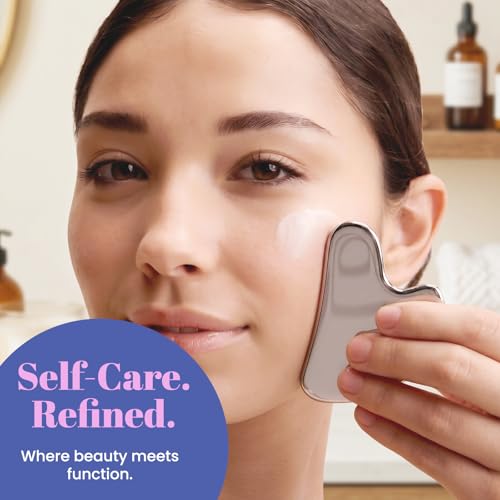 Image of ROSELYNBOUTIQUE Stainless Steel Gua Sha Facial Massager Tool - Cooling Metal Face Sculpting Tool for Daily Skincare Routine, Durable & Easy to Clean
