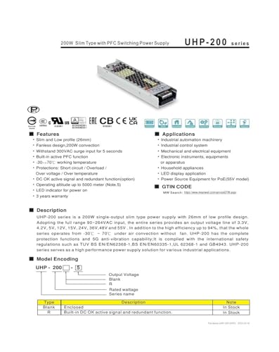 Alimentation à découpage UHP-200-5 mince 5V 40A pour boîtier compact - 2