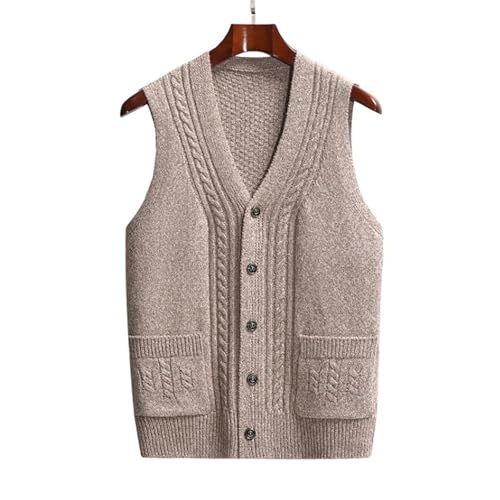 Men Basic Coarse Knit Sweater Vest Vintage V-Neck Sleeveless Knitted Button Down Cardigan Vest3