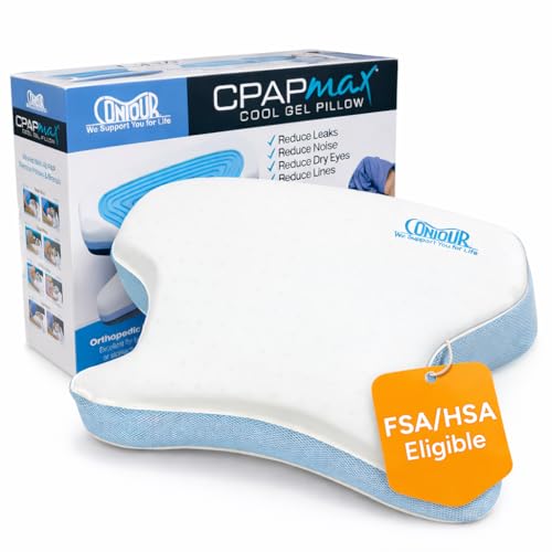 Contour CPAPMax Cooling Gel - CPAP Pillow for Side, Back and Stomach Sleepers with Adjustable Memory Foam - Pillow for CPAP Users, Sleeping with Mask