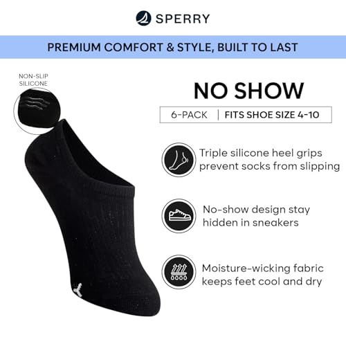 Image of Sperry Women's 6-Pack No Show Socks | Invisible Low Cut Liner, Moisture-Wicking, Non-Slip, Lightweight, Ideal for Sneakers