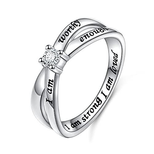 DAOCHONG 925 Sterling Silver I Am Enough I Am Worthy I Am Strong I Am Loved Ring for Women