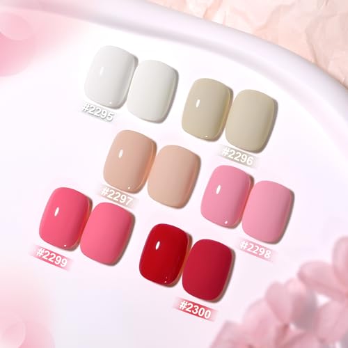 Image of GAOY Pink Red White Gel Nail Polish Set, 6 Colors Beige Nude Soak Off UV Light Cure Gel Polish Kit for Salon and Nail Art DIY at Home