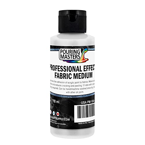 Pouring Masters Professional Effects Fabric Medium 4oz, Extender, Improves Paint Adhesion to Textiles - Fabric Medium for Acrylic Paint on Textile Increases Flexibility and Transparency
