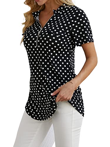 Ninedaily Women's Summer Tops Short Sleeve Casual Blouse Zip Floral Tunic Shirts3