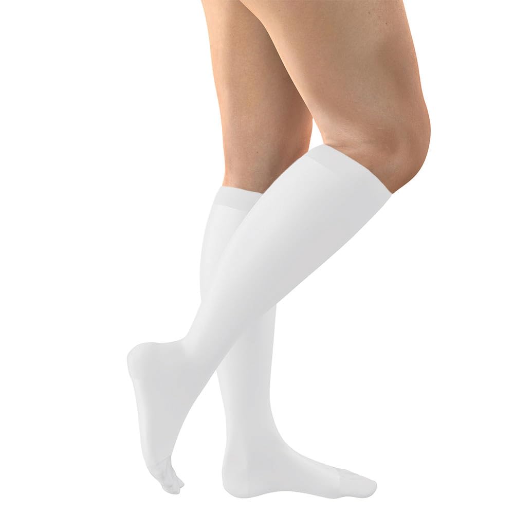 FITLEGS - Below Knee Compression Stockings - Class 2 (23–32 mmHg) – For Swelling, Varicose Veins & Mild Lymphoedema, White, Medium