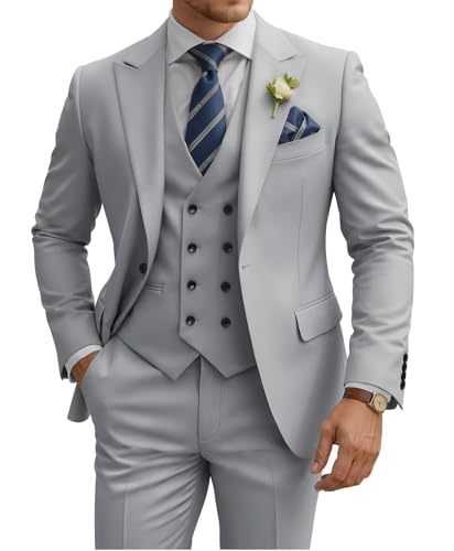 Mens Suit 3 Piece Slim Fit Suits for Men Double Breasted Suit Wedding Prom Suits Formal Business Dinner Tuxedo