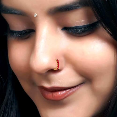 Image of VAMA FASHIONS Silver Gold Rosegold Crystal Stone Piercing Ring Nose Pin Pierced Hole Type Nosepin for Women & Girls
