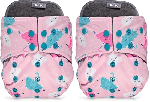 Image of LuvLap Reusable Baby Cloth Diaper, Double Leak Guard, High Absorption, Quick dry, Stain-Proof Comfort & Protection, 3m+, adjustable waist & height with snap buttons, Absorbent insert, Pink Umbrella