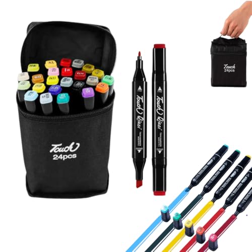 Canetinhas Coloridas 24 Cores - Ponta Dupla, Secagem Rápida, Não Tóxicas, Estojo Prático, Ideal para