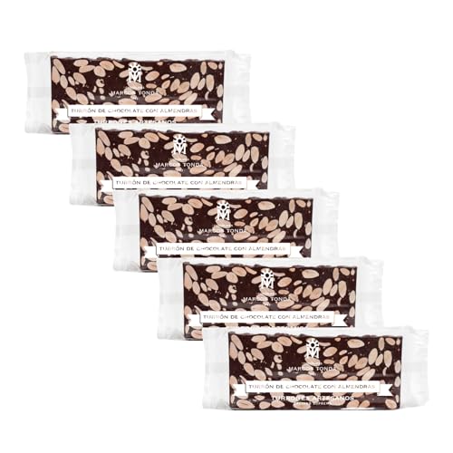 Chocolates Marcos Tonda - Pack De 5 Turron De Chocolate Con Leche Y Almendras | Turron Duro Con Chocolate Con Almendras | Caja De Chocolates Para Regalar | Chocolat Originales Para Regalar
