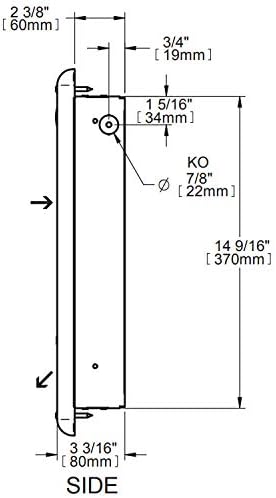 Side view diagram of the Stelpro Pulsair heater with dimensions in inches and millimeters.