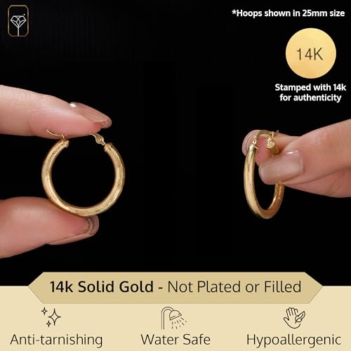 Solid 14K Diamond Cut Gold Hoop Earrings for Women | Hypoallergenic & Anti-Tarnishing Hoops with Click Tops | 14kt Real Gold Hoop Earrings in Sizes 24mm, 32mm and 39mm by MAX + STONE2