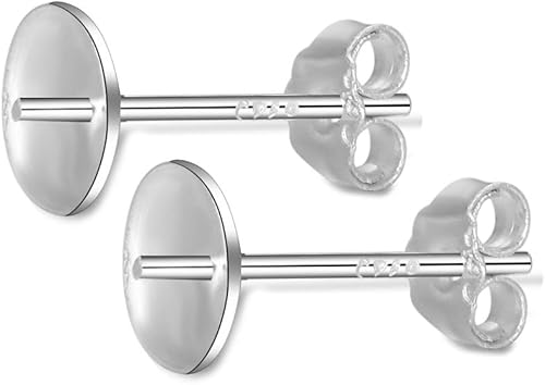 Adabele 200pcs Pendientes Hipoalergénicos Pendientes de Latón Chapado en Plata 0.118 in Taza de Perla de Ajuste Pequeño con Espalda de Seguridad