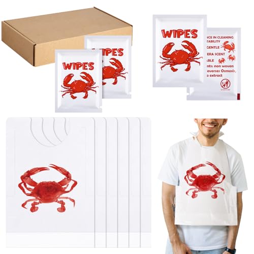 Wesiti 100 Pcs Lobster Crab Bib Wet Wipe Set Seafood Party Supply, Crab