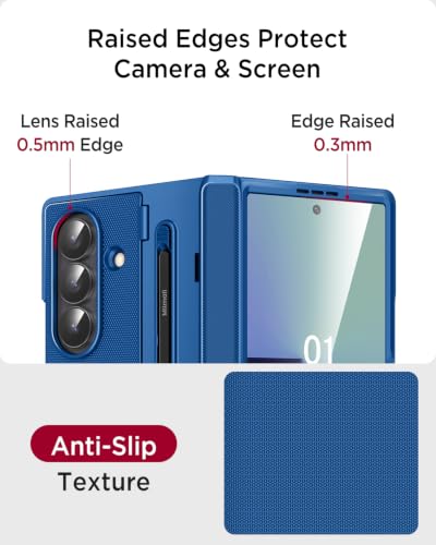 Coque Samsung Z Fold 7 anti-espion Miimall avec stylet et protection charnière - Bleu