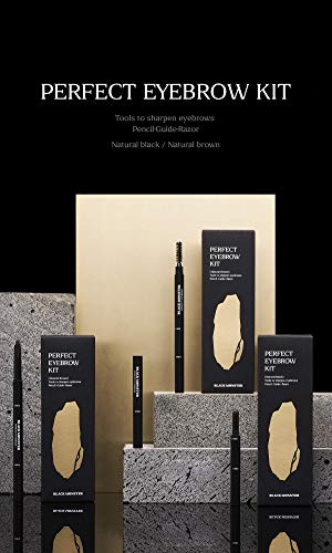 Black Monster 5 In 1 Eyebrow Kit - Stencils, Razor, Pencil, Sponge Tip, Brush Easy Long Lasting Brow Stamp Shaping Eyebrow Definer Smudge Proof Temporary Brow Tattoo Black And Brown For Men And Women ( Black ) #TOP1