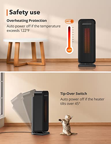 Space Heater, 1500W Electric Heater With 70° Oscillation, 12H Timer 3 Modes , 24H Auto-Off Thermostat Tip-Over Protection, Portable Quiet Heating Ceramic Heater With Remote For Bedroom, Office #TOP5