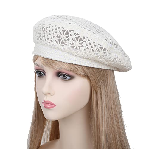 Mulimu Summer Lightweight Hollow Out Crochet Berets Artist Hat French Lace Beret Hat For Women (White) #TOP1
