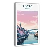 MGDUJGH Póster de viaje vintage de Oporto, Portugal, con puente Luis y río Duero, lienzo, pósteres e impresiones estéticas para habitación, dormitorio, oficina, decoración de 40 x 60 cm
