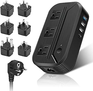 Voltage Converter 2300W Power Step Down 220V to 110V Universal Travel Adapter Power Converter Power Transformer w/ 3 AC Outlets 3 USB Ports 1 Type-C Charging for EU/UK/AU/US/IT/India/South Africa