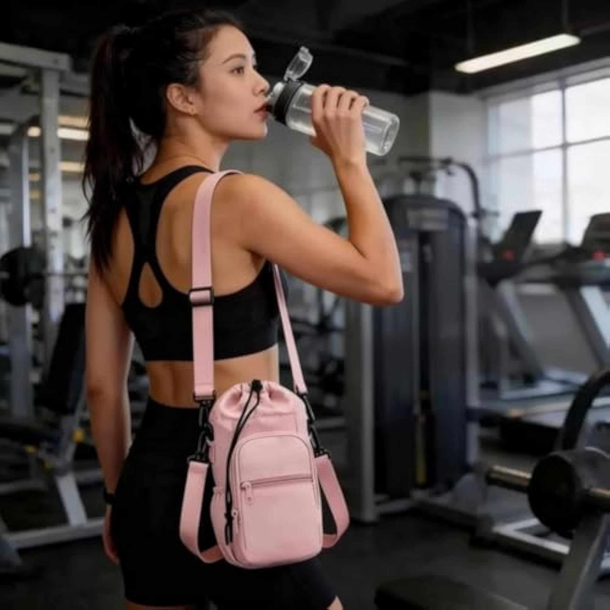 Insulated Water Bottle Bag with Zip Pocket, Black