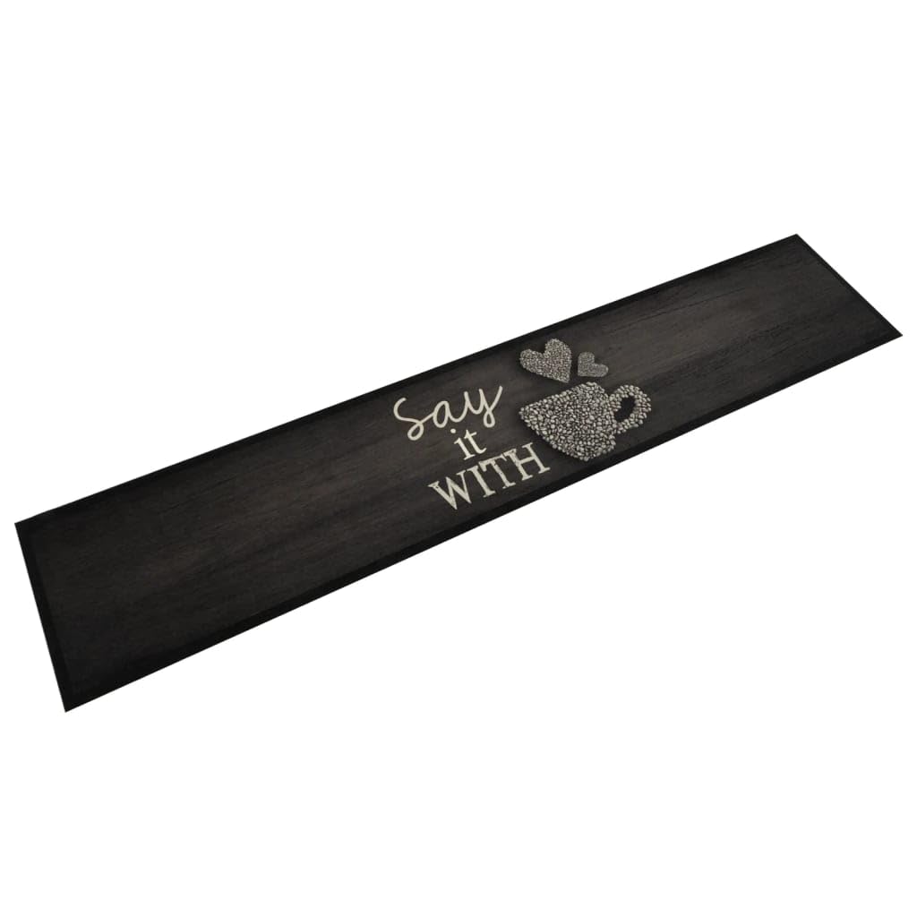 Tapis de cuisine lavable motif tasse velours noir 60x300cm